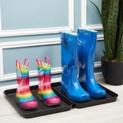 Farmlyn Creek 3 Pack Black Plastic Drip Shoe Mainstays Boot Tray For Entryway, Under Sink, 13.7 X 10.6 In