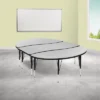 Emma And Oliver 3 Piece 86" Oval Wave Collaborative Grey Kids Adjustable Activity Table Set