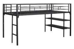Metal Twin Size Low Loft Bed With Storage Shelf And Stairs, Black - ModernLuxe 14 Metal Twin Size Low Loft Bed With Storage Shelf And Stairs, Black - ModernLuxe -Home Decoration Store GUEST 46383bbf a13e 423e 9faf 761b81eed752