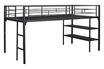 Metal Twin Size Low Loft Bed With Storage Shelf And Stairs, Black - ModernLuxe 6 Metal Twin Size Low Loft Bed With Storage Shelf And Stairs, Black - ModernLuxe - Image 6