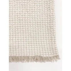 Ivory & Taupe Cotton Waffle Weave Bed Blanket - Anaya