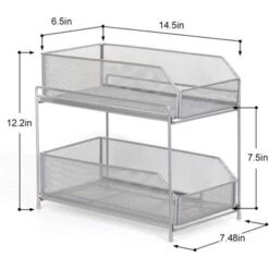 Home Decoration Store 37 NEX 2 Tier Sliding Wired Basket Drawer Organizer Silver