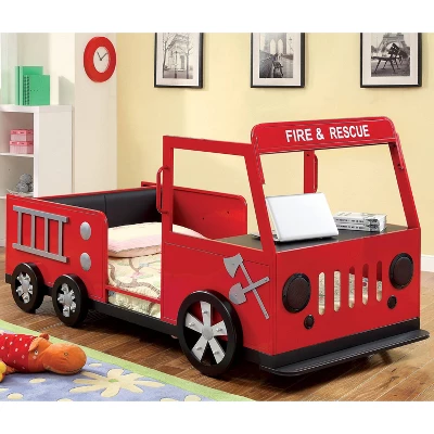 Twin Sumater Fire Truck Kids' Bed - Red/Black MiBasics 1 Twin Sumater Fire Truck Kids' Bed - Red/Black MiBasics