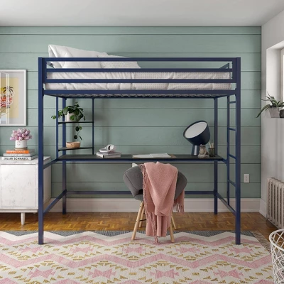 Twin Maxwell Metal Loft Bed With Desk & Shelves Blue/Black - Novogratz 6 Twin Maxwell Metal Loft Bed With Desk & Shelves Blue/Black - Novogratz - Image 6