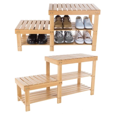 Hastings Home 2-Tier Bamboo Shoe Rack And Bench 1 Hastings Home 2-Tier Bamboo Shoe Rack And Bench