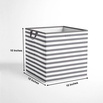Bacati - Pin Stripes White/Gray Storage Box Small 3 Bacati - Pin Stripes White/Gray Storage Box Small - Image 3