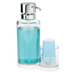 MDesign Modern Plastic Mouthwash Pump Caddy And Disposable Cup Holder -Home Decoration Store GUEST 56e83bcc 4d69 4ff3 9470 46121e694d01