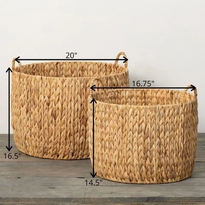 16.5"H Sullivans Handcrafted Fiber Baskets Set Of 2, Natural 3 16.5"H Sullivans Handcrafted Fiber Baskets Set Of 2, Natural - Image 3