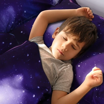 PiccoCasa Polyester Galaxy Sky Cosmos Night Pattern 3D Printed Duvet Cover Set With 2 Pillowcases 4 Pcs Queen Dark Purple 4 PiccoCasa Polyester Galaxy Sky Cosmos Night Pattern 3D Printed Duvet Cover Set With 2 Pillowcases 4 Pcs Queen Dark Purple - Image 4