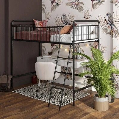 Twin Kaila Metal Loft Bed Black - Room & Joy 1 Twin Kaila Metal Loft Bed Black - Room & Joy