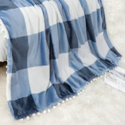 PiccoCasa Flannel Pom-Pom Tartan Checkered Fleece Throw Blanket 1Pc -Home Decoration Store GUEST 6122c0be 4e89 43e4 90fb fc0c4ab00dde