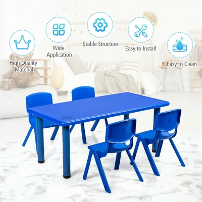 Costway Kids Plastic Rectangular Learn And Play Table Playroom Kindergarten Home Blue 7 Costway Kids Plastic Rectangular Learn And Play Table Playroom Kindergarten Home Blue - Image 7