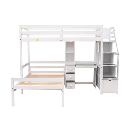 Twin Size Loft Bed With Separate Bed, Staircase For Storage, Desk, Shelves And Drawers - ModernLuxe 5 Twin Size Loft Bed With Separate Bed, Staircase For Storage, Desk, Shelves And Drawers - ModernLuxe - Image 5