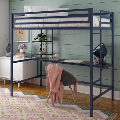 Twin Maxwell Metal Loft Bed With Desk & Shelves Blue/Black - Novogratz 7 Twin Maxwell Metal Loft Bed With Desk & Shelves Blue/Black - Novogratz - Image 7