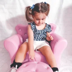 Qaba Kids Sofa Set, Children's Upholstered Sofa With Footstool, Princess Sofa With Diamond Decoration, Baby Sofa Chair For Toddlers, Girls, Pink -Home Decoration Store GUEST 64067051 545c 42c1 a8ec 4b82b41937e7