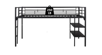 Metal Twin Size Low Loft Bed With Storage Shelf And Stairs, Black - ModernLuxe 4 Metal Twin Size Low Loft Bed With Storage Shelf And Stairs, Black - ModernLuxe - Image 4