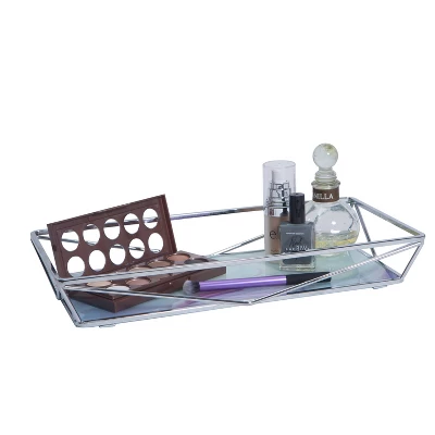 Geometric Tempered Glass Vanity Tank Tray Marble Metallic/Chrome - Home Details 1 Geometric Tempered Glass Vanity Tank Tray Marble Metallic/Chrome - Home Details