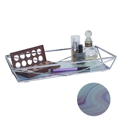 Geometric Tempered Glass Vanity Tank Tray Marble Metallic/Chrome - Home Details 2 Geometric Tempered Glass Vanity Tank Tray Marble Metallic/Chrome - Home Details - Image 2