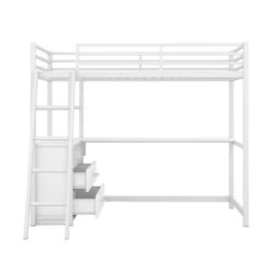 Twin Size Metal Loft Bed With Desk, Shelves And Two Built-in Drawers - ModernLuxe -Home Decoration Store GUEST 6f507120 d545 4fb9 a2ff f1d0277f8fd0