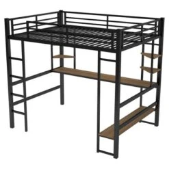 Full Size Metal Loft Bed With Long Desk And Shelves, Black - ModernLuxe -Home Decoration Store GUEST 71749765 f51a 428f b414 8f72d4dac0ee