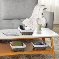 Farmlyn Creek 3-Pack Square Wicker Storage Baskets With Liners With Cloth Lining For Organizing Pantry Shelves, Bathroom, Laundry Room, Closet, 9x4 In