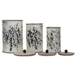 Set Of 3 Cream And Gray Floral Metal Decorative Storage Canisters - Foreside Home & Garden -Home Decoration Store GUEST 738af412 29a2 422b 86f9 6c4bca870979