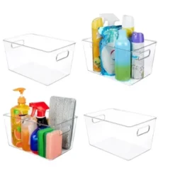 MPM 4 Packs Transparent Plastic Bins Storage Box, Deep Plastic Bins, Great Organization For Home Storage, Kitchen Cabine