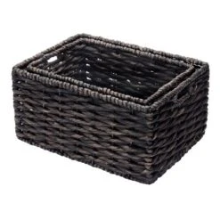Hastings Home Handmade Rectangular Twisted Wicker Baskets - Set Of 2 - Black -Home Decoration Store GUEST 77d805c4 637c 4cf9 856b 9c9010b75c16