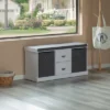 Basicwise MDF Storage Box Shoe Bench With 2 Shelves, Foldable Baskets And A Gray Cushion, White