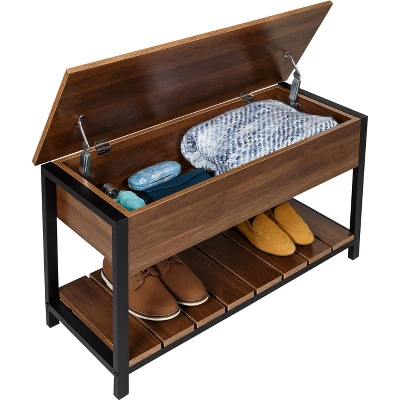 Honey-Can-Do Shoe Storage Bench Walnut 2 Honey-Can-Do Shoe Storage Bench Walnut - Image 2