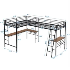 Metal Twin Size Loft Bed With Two Built-in Desks, Black - ModernLuxe -Home Decoration Store GUEST 7ad54581 29e6 4446 870d f2c35945be68