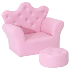 Qaba Kids Sofa Set, Children's Upholstered Sofa With Footstool, Princess Sofa With Diamond Decoration, Baby Sofa Chair For Toddlers, Girls, Pink -Home Decoration Store GUEST 7c0b2df0 c374 4fdc a743 22b5dce8982a