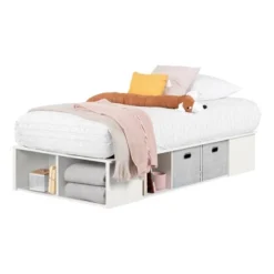 Twin Flexible Platform Bed With Baskets Pure White - South Shore -Home Decoration Store GUEST 7c7a7e5e 7841 4a09 bed7 561f82981a4a