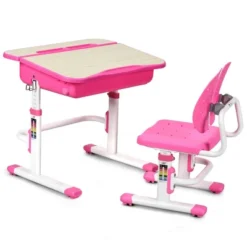Costway Adjustable Children Study Desk Chair Set W/Winged Backrest Pink -Home Decoration Store GUEST 80cbb9c5 3402 418c 8dda 321acb30626f