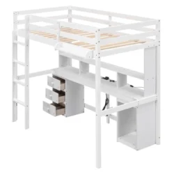 Loft Bed With Multi-Function Storage Table, LED Lights, Bedside Tray And Charging Station, White - ModernLuxe -Home Decoration Store GUEST 83c6dc15 e7f5 465a 90b5 55e23689c23e