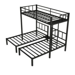 Twin Over Twin Metal Triple Bunk Bed With Ladder, Black-ModernLuxe -Home Decoration Store GUEST 83e83204 0d6c 402f b74d 8ad89a7c6462