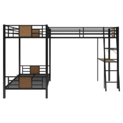 L-Shaped Twin Over Twin Bunk Bed With Twin Size Loft Bed With Desk And Shelf , Brown - ModernLuxe -Home Decoration Store GUEST 84df8ab9 b3c6 4c6f a382 44199549eae3
