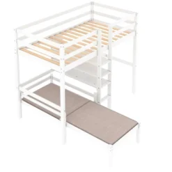Convertible Loft Bed With L Shaped Desk, Shelf And Ladder, White - ModernLuxe -Home Decoration Store GUEST 86280e52 efee 49b3 b9d8 ad0a86492770