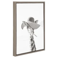 Sarifa Giraffe Framed Canvas Art Gray (24"x18") - Uniek