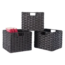 3pc Melanie Woven Fiber 3 Small Basket Set Chocolate - Winsome -Home Decoration Store GUEST 8b872925 bb47 4b59 a1eb 4b791874e559