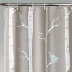 Bird On The Tree Shower Curtain Gray/Blue - Lush Décor