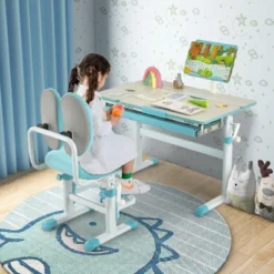 Costway Height-Adjustable Kids Desk Children Study Table With Tilt Desktop & Book Stand Blue/Pink -Home Decoration Store GUEST 9273087c 1ed2 452b ad41 930c7527f4fa