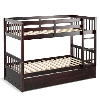 Costway Twin Over Twin Bunk Bed With Twin Trundle Solid Wood Frame Espresso/White 9 Costway Twin Over Twin Bunk Bed With Twin Trundle Solid Wood Frame Espresso/White - Image 9
