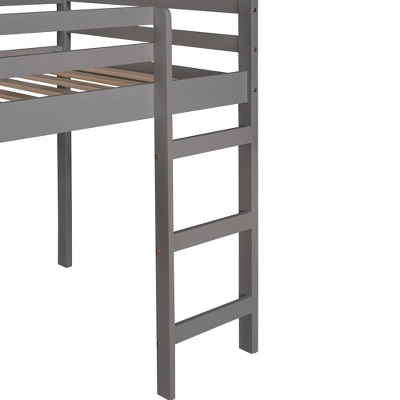 House Shape Twin Size Loft Bed With Slide, Gray - ModernLuxe 9 House Shape Twin Size Loft Bed With Slide, Gray - ModernLuxe - Image 9