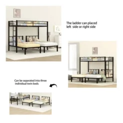 Twin Over Twin Metal Triple Bunk Bed With Ladder, Black-ModernLuxe -Home Decoration Store GUEST 96713ecb c2a1 4c99 b122 e5e24f619706