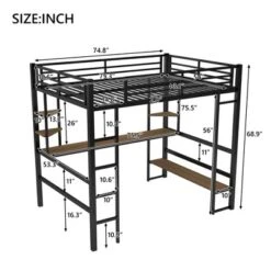 Full Size Metal Loft Bed With Long Desk And Shelves, Black - ModernLuxe -Home Decoration Store GUEST 96dd70d0 658d 43fe 89fd 6bb6c93df2d2