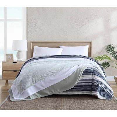Organic Cotton Patterned Bed Blanket Blue - Tommy Bahama 3 Organic Cotton Patterned Bed Blanket Blue - Tommy Bahama - Image 3