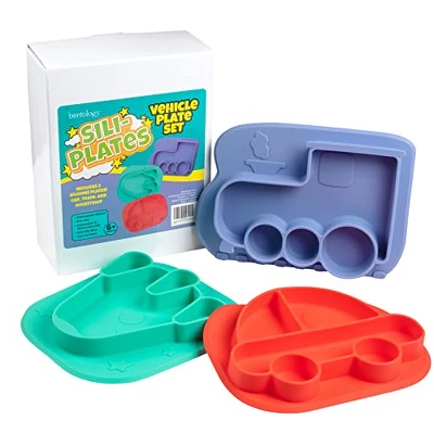 Bentology Sili-Plate Silicone Plate Set - 3 Pack, Fun Flexible Silicone Non-slip W Suction Base, Divided Dishes For Baby & Toddlers Food Training 1 Bentology Sili-Plate Silicone Plate Set - 3 Pack, Fun Flexible Silicone Non-slip W Suction Base, Divided Dishes For Baby & Toddlers Food Training