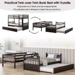 Costway Twin Over Twin Bunk Bed With Twin Trundle Solid Wood Frame Espresso/White 16 Costway Twin Over Twin Bunk Bed With Twin Trundle Solid Wood Frame Espresso/White -Home Decoration Store GUEST 9a032924 86c7 4906 a7c5 75ebe04ed1df