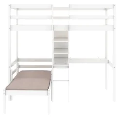 Convertible Loft Bed With L Shaped Desk, Shelf And Ladder, White - ModernLuxe -Home Decoration Store GUEST 9a0a149b cc82 434c 99fe d492849331eb